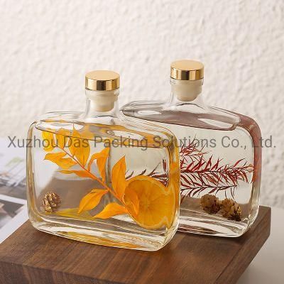 Wholesale 200ml Flat Transparent Clear Empty Luxury Perfume Diffuser Glass Bottle with Cork Lids for Diffuser