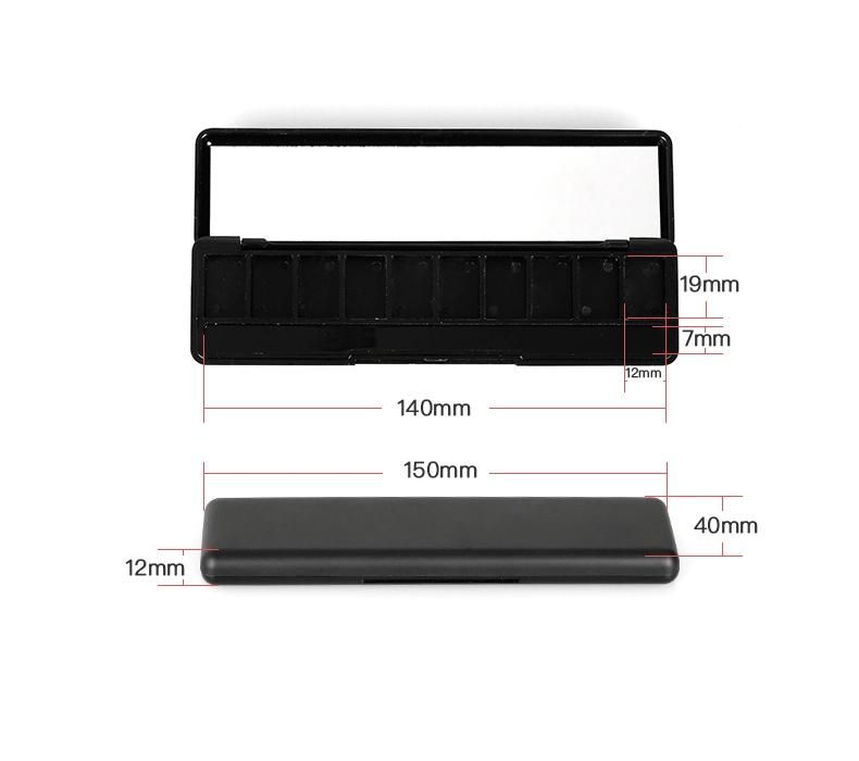 Empty 10 Hole Black Plastic Eye Shadow Palette with Brush Cosmetic Packaging with Mirror