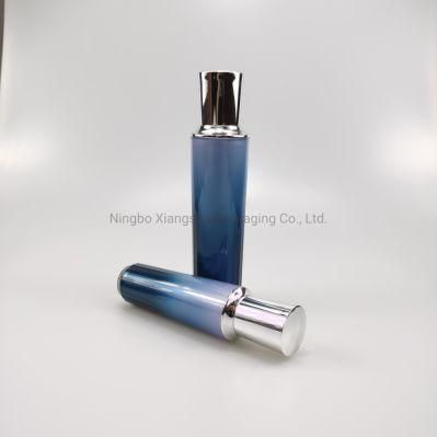30ml 50ml 90ml Round Blue Acrylic Bottle Cream Serum Bottle with Silver Cap for Essence
