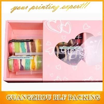 Custom Pink Macaron Packaging Paper Drawer Box with Window
