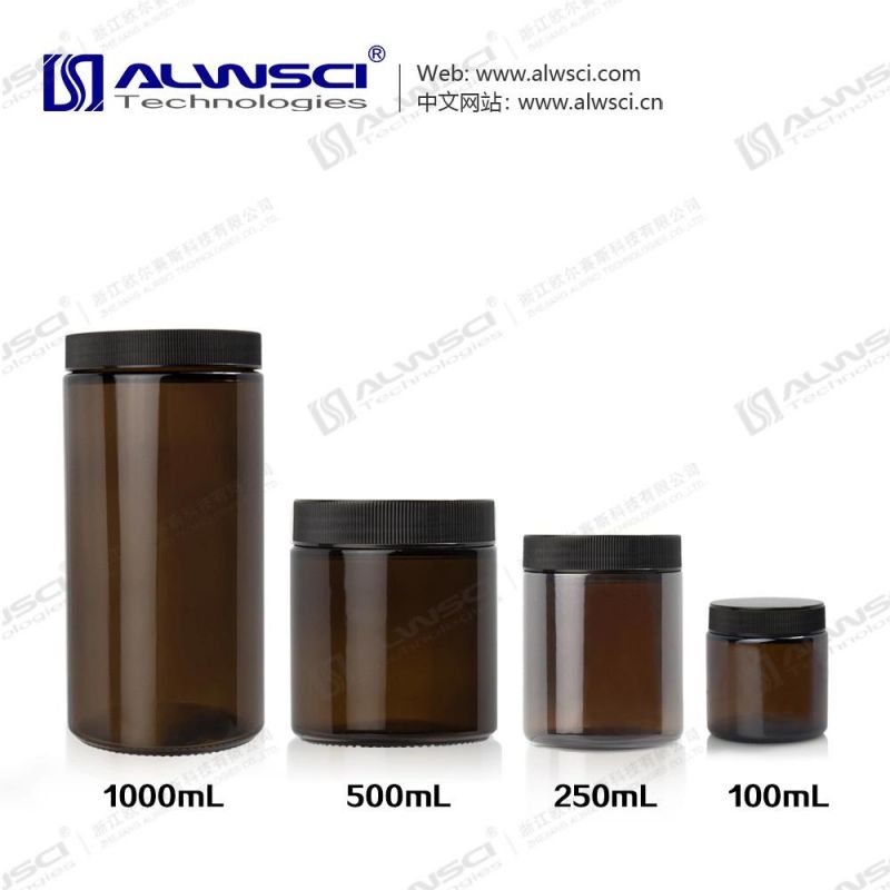 Alwsci 250ml Wide Mouth Amber Glass Soil Sampling Bottle with PP Cap and Septa