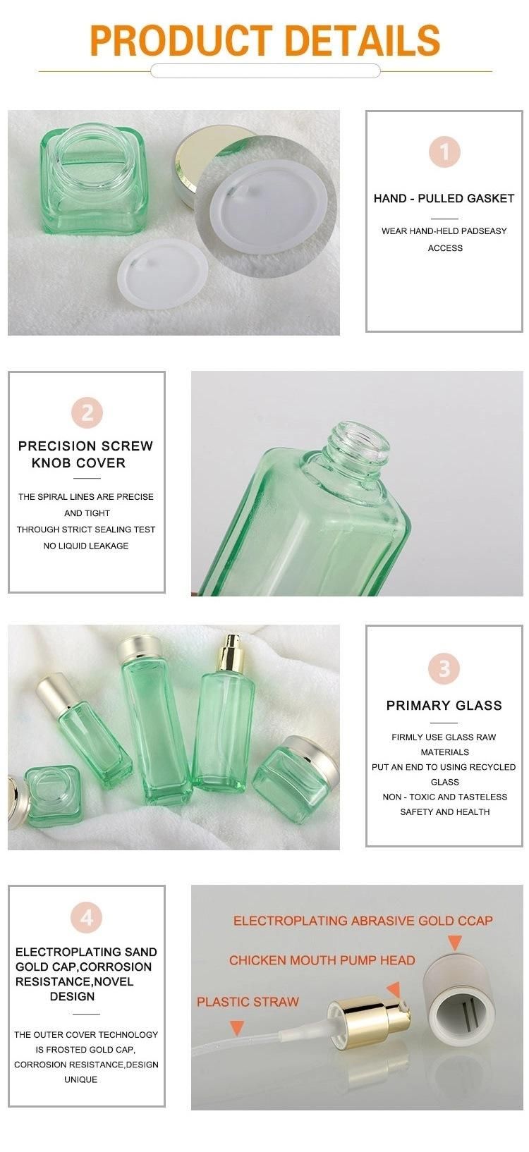 Popular Square Lotion Bottles Skin Care Containers Sets Glass Cosmetic Bottle