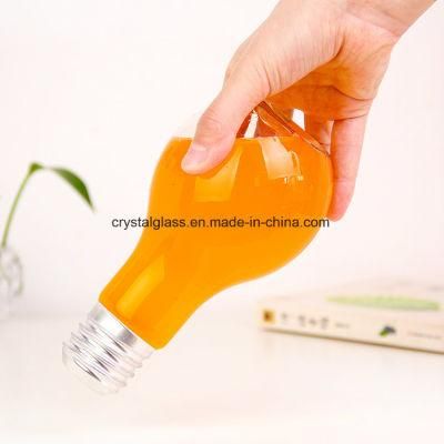 500ml Light Bulb Shaped Drinking Jar Glass Juice Bottle with Straw
