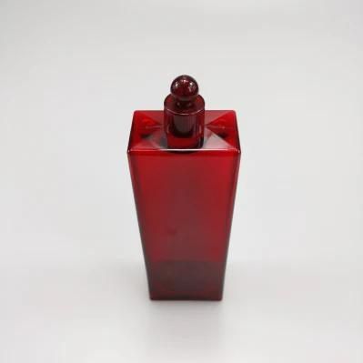 Luxury 150ml Square Red PETG Lotion Toner Bottle with Screw Cap and Lotion Pump