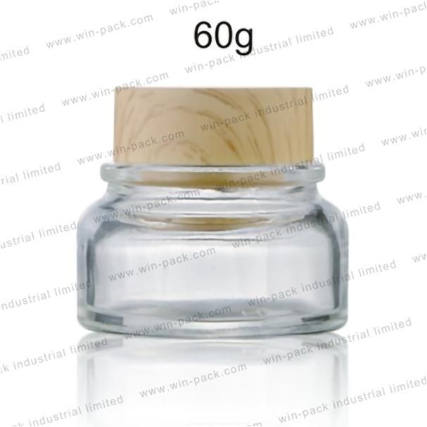 60ml Best Sale Glass Jar Cosmetics Packaging Bamboo Lid Face Cream Container Glass Cream Jar with Bamboo Cap
