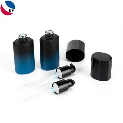 Luxury Cosmetic Cylinder Gradient Color Matte Black 30ml Glass Bottle with Black Pump Cap
