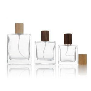 30ml 50ml 100ml Custom Wooden Cap Square Transparent Glass Perfume Bottle