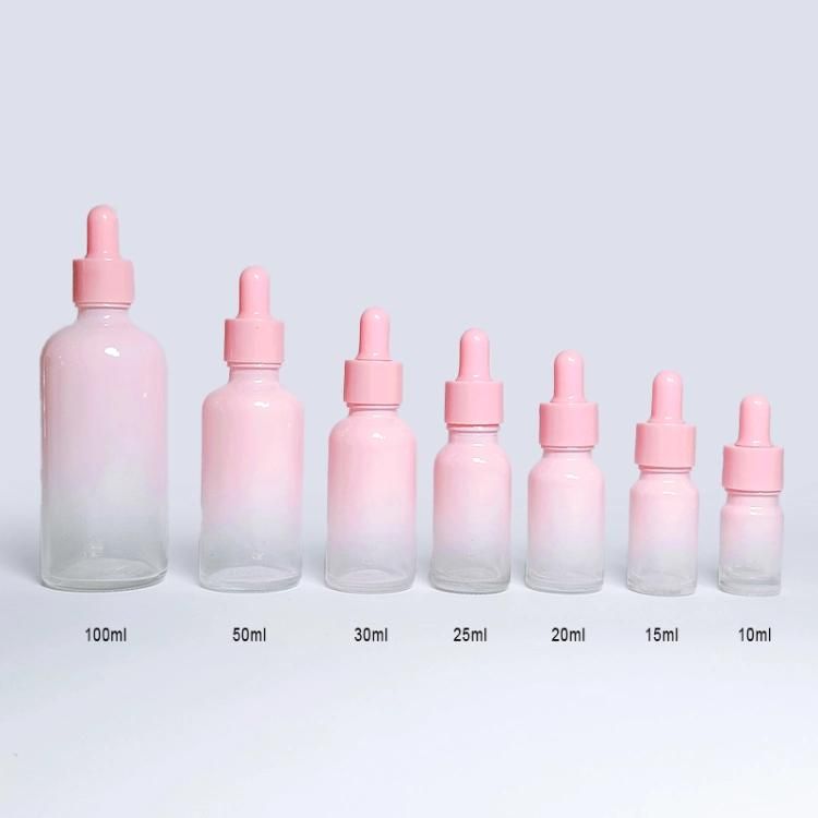 Hot Sale Luxury 15ml 20ml Frosted Gradient Pink Glass Essential Oil Cosmetic Dropper Bottle for Personal Care