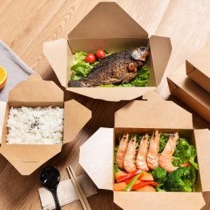 Custom Disposable Brown Food Packaging Container Kraft Paper Take out Lunch Boxes