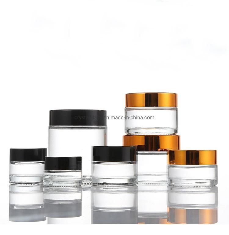 10ml 20ml 30ml 50ml 100ml Clear Glass Cosmetic Cream Jar with Different Color Lid