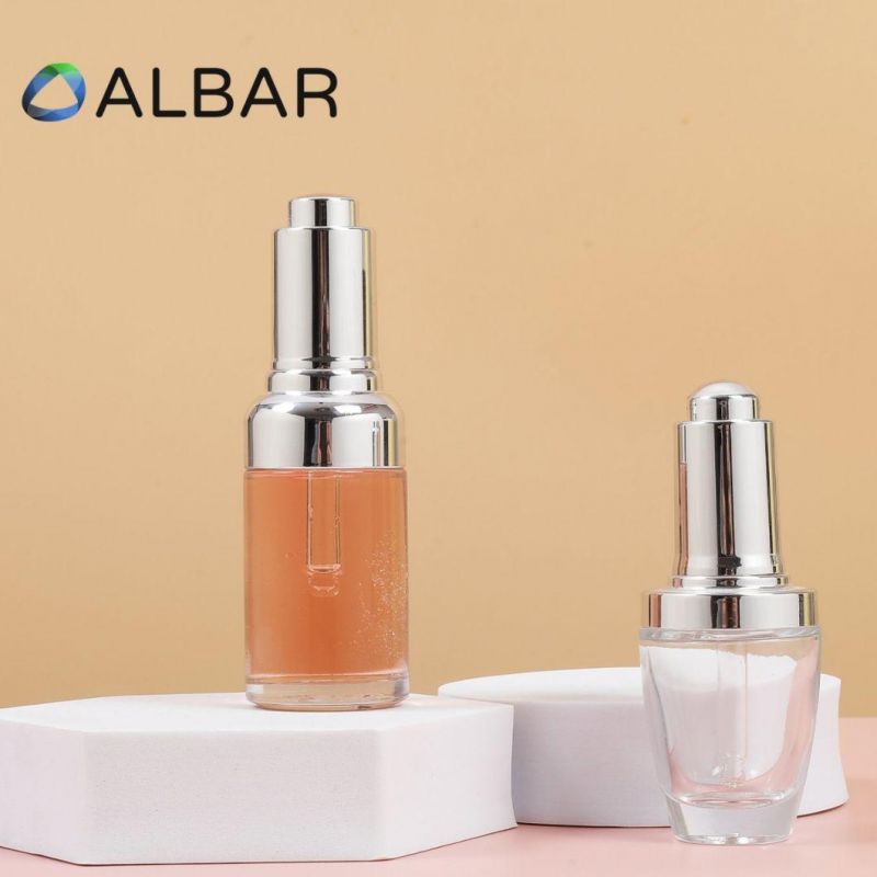Oval Round and Flat Shoulder Clear Glass Bottles for Face and Body Serum Oil Liquid