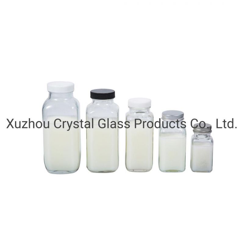 250ml 350ml Square Shape Juice Beverage Mineral Water Glass Bottle with Screw Lid