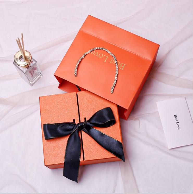 Wholesale Luxury Wedding Favour Holiday Celebration Birthday Orange Perfume Lipstick Gift Box Cosmetics Jewelry Scarf Gift Box Custom Cordboard Orange Packing