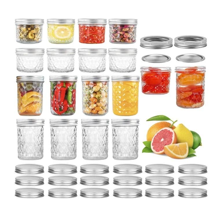 4 Oz 8 Oz 12 Oz Jelly Jam Glass Mason Jar Canning with Metal Lid