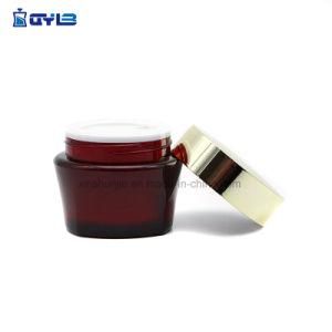 Red Acrylic Skin Care Cream Jar with Shiny Gold Cap for Cosmetic Packaging
