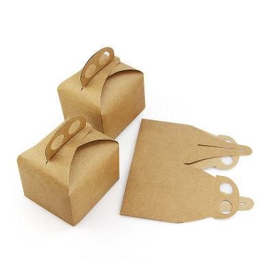 Biodegradable Cake Food Packing Gift Brown Kraft Paper Cardboard Box with Handle