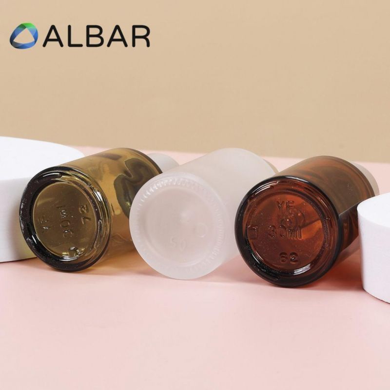 Cylinder Cosmetics Glass Bottles in Blue Amber Brown White with Colors Customized