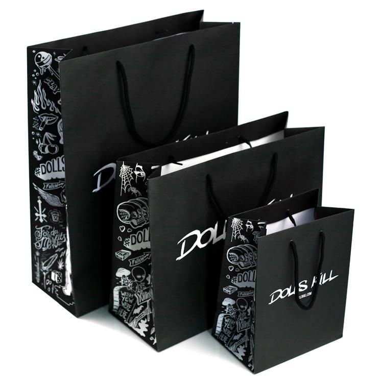 Black Color Coated Custom Logo Kraft Paper Paper Tote Bag