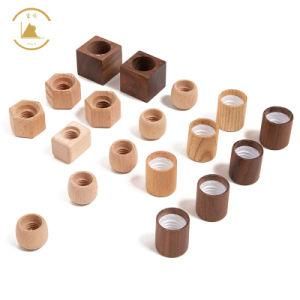 New Design Beech Wood Glass Perfume Bottle Wooden Caps Varnish Natural Wooden Lid Glass Jar Square Glass Perfume Lid