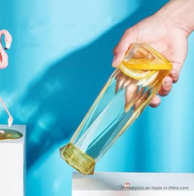 Customized Diamond Shape 450ml 500ml Glass Drinking Water Bottle with BPA Free Plastic Cap