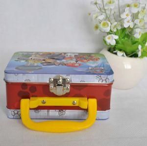 Metal Boxes with Hinged Lids, Square Metal Tin Box with Handle, Emboss Handle Metal Box
