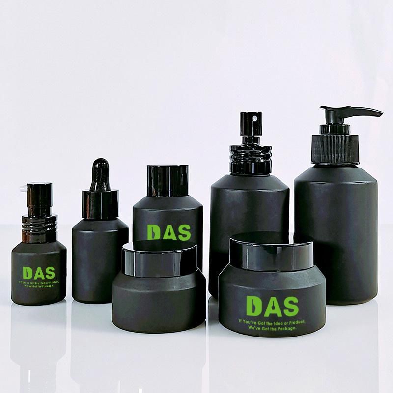 Cosmetic Packaging 15ml 30ml 60ml 100ml 120ml Matt Black Serum Dropper Cream Lotion Glass Bottle and Jars
