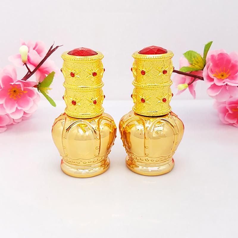 in Stock Ready to Ship 30ml Fancy Golden Zinc Alloy Cap Attar Oud Oil Crystal Glass Perfume Bottle Fragrance Bottle