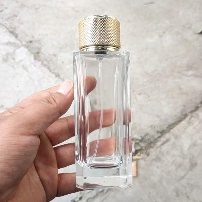 Crimp Neck Rectangle Perfume Glass Bottle 120ml Clear Glass Spray Bottle