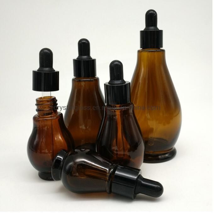 10ml 20ml 30ml 50ml 100ml Round Shape Amber Glass Massage or Essential Oil Bottle with Press Dropper