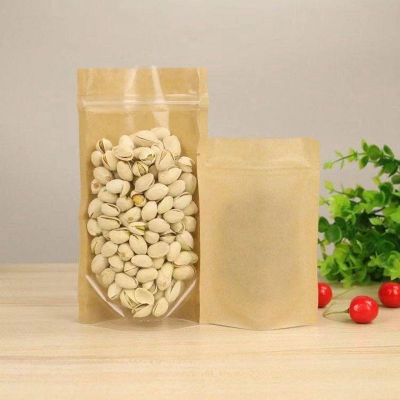 Stand up Zipper Kraft Paper Bag with Clear Front and See-Through Window