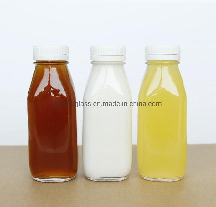 8oz 12oz 16oz 32oz Beverage/Milk/Juice French Square Glass Bottle with Plastic Lid
