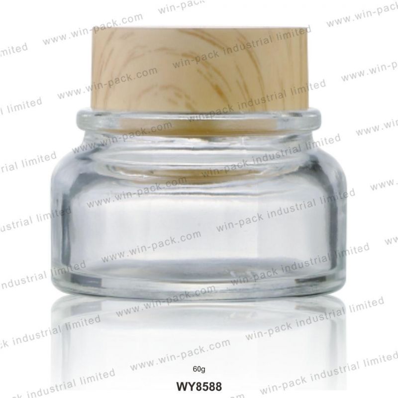 60ml Best Sale Glass Jar Cosmetics Packaging Bamboo Lid Face Cream Container Glass Cream Jar with Bamboo Cap