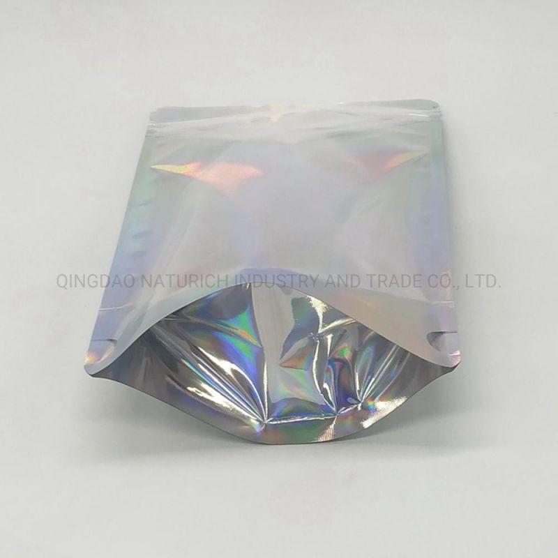 One Side Transparent Holographic Packaging Small Ziplock Mylar Hologram Packing Bags