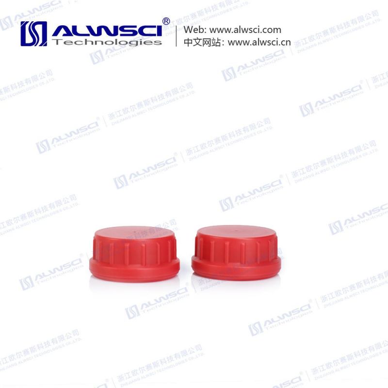 Alwsci 45mm Red PP Tamper-Evident Cap with Septa for 200ml Amber Storage Bottle