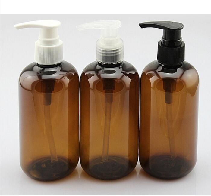 200ml 250ml 350ml 500ml Brown/Amber Short and Fat Plastic Pet Bottle with Pump Dispenser Cosmetic Packaging Empty Hand Sanitizer Bottle