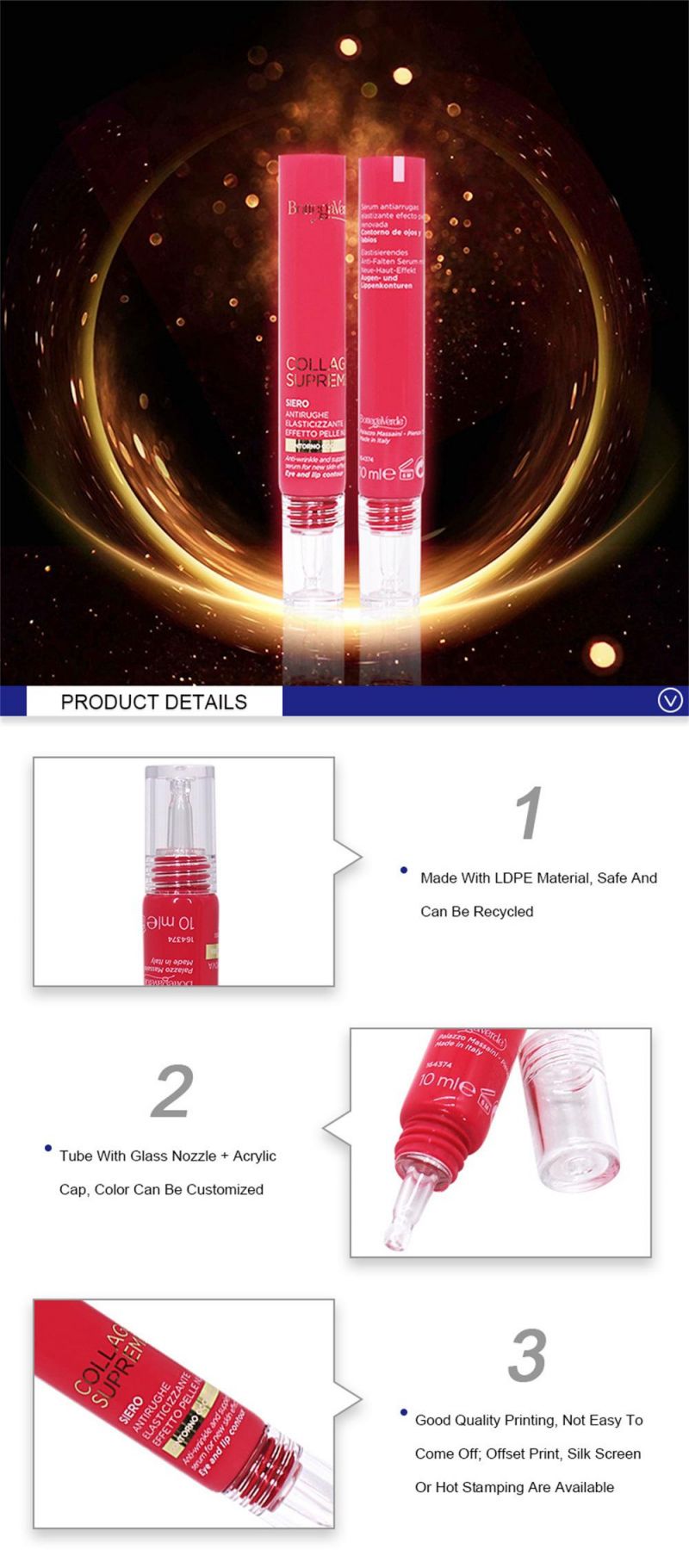 Cosmetic Soft Tube Plastic Cosmetic Packaging Squeeze Lotion Eye Cream Tube with Clear Lip Nozzle