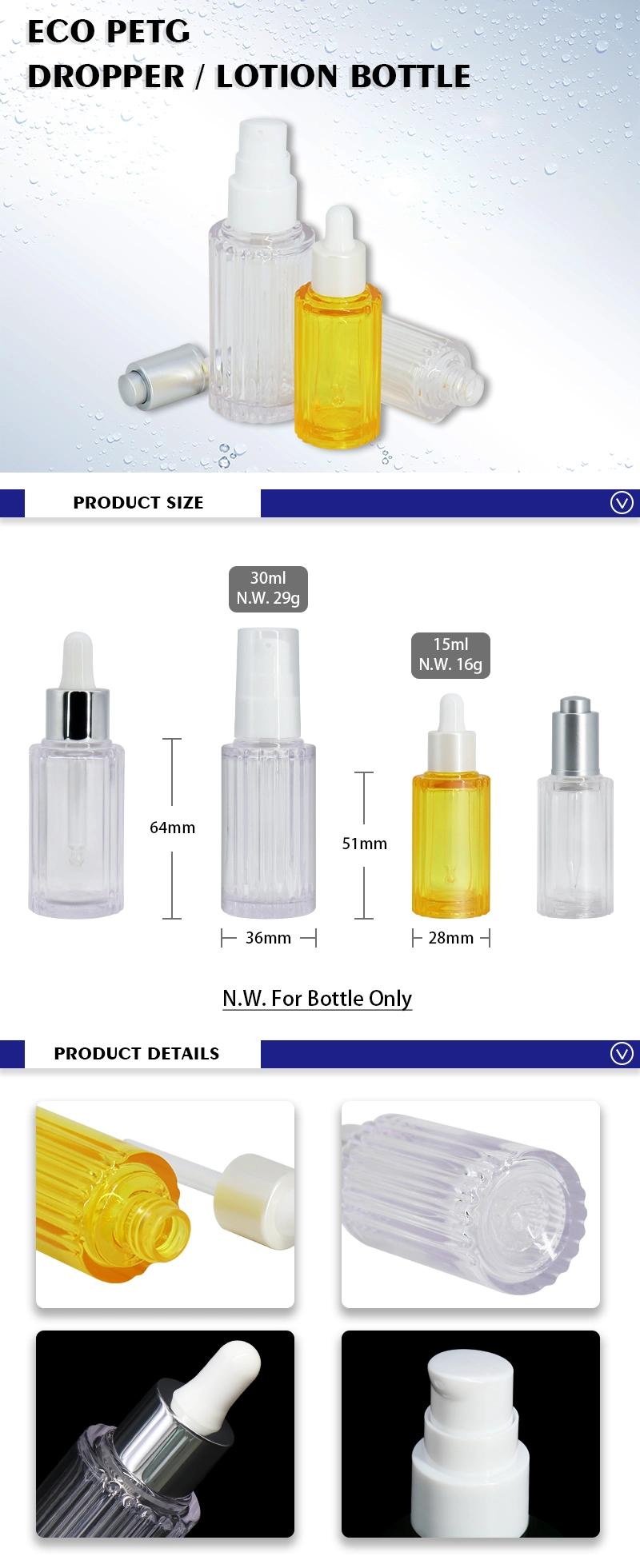 Factory Price Eco PETG Multiple Capacity 30ml 15ml Stripe Plastic Dropper Bottle