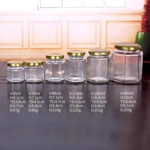Hexagon Glass Honey Jars Metal Lid Glass Jam Jar 45ml 70ml 85ml 120ml 180ml 400ml