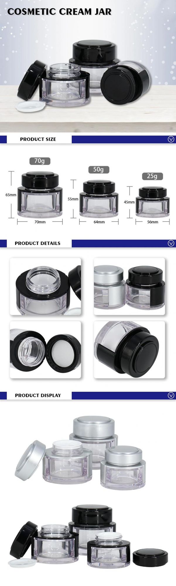 PETG Competitive Price Empty Skin Care 70g 50g 25g Clear Plastic Cream Jar Customized Logo