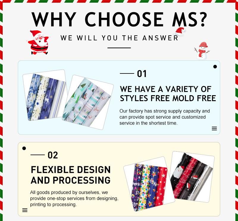 FSC White/Multi "Ugly Xmas Sweater Ornament Custom Printed Wrapping Paper Roll Gift Wrapping Paper Manufacturer Roll Wrapping Paper