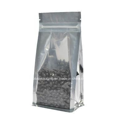 Aluminized Foil One Side Transparent Flat Bottom Pouch Standup Zipper Snack Bags