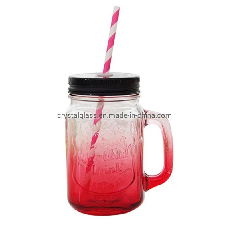 350ml and 480ml Embossed Colored Glass Beer Mug with Aluminium Screw Lid