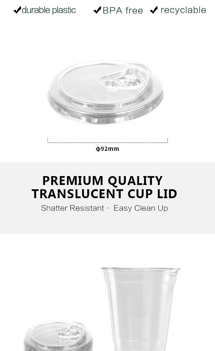 Disposable Plastic Tableware 92mm Diameter Pet Plastic Lid Transparent Custom for Cup