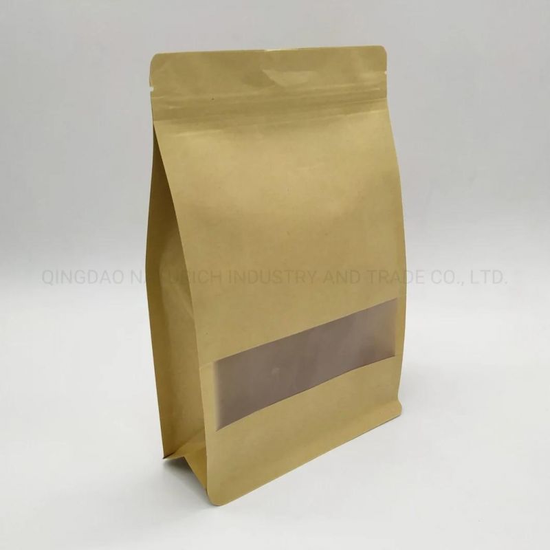 Wholesale Kraft Paper Quad Seal Flat Bottom Packing Bag