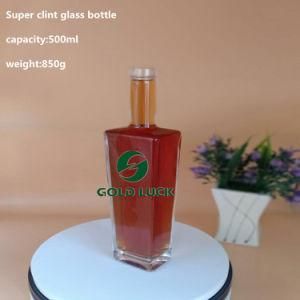 500ml Super Flint Transparent Crystal Liquor Glass Bottle/Spirit Bottle for Vodcal/Whiskey/Brandy