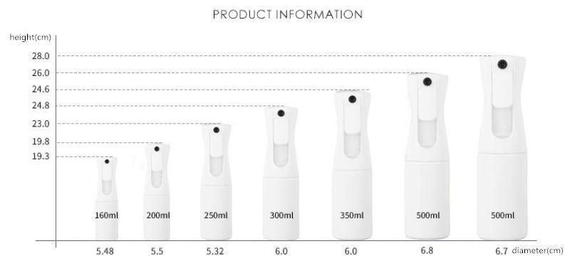 150ml 160ml 200ml 300ml 500ml Plastic Continuous Fine Mist Spray Bottle