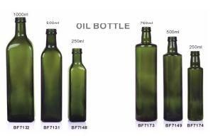 Square and Round Dark Green Olive Oil Glass Bottle