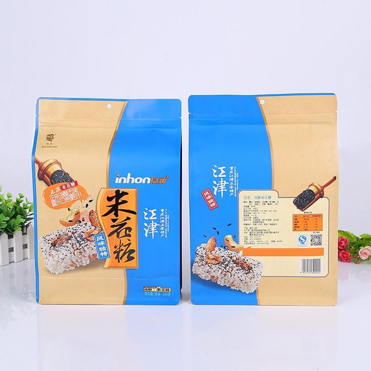 Quad Seal Popcorn Packing Paper Bag Flat Bottom Food Pouch