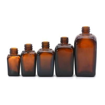 5ml 10ml 20ml 30ml 50ml 100ml Amber Square Glass Bottle with Cover for Personal Care Product