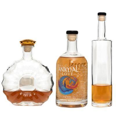 Custom Empty Unique Crystal Clear Spirits Brandy Liquor Glass Bottle